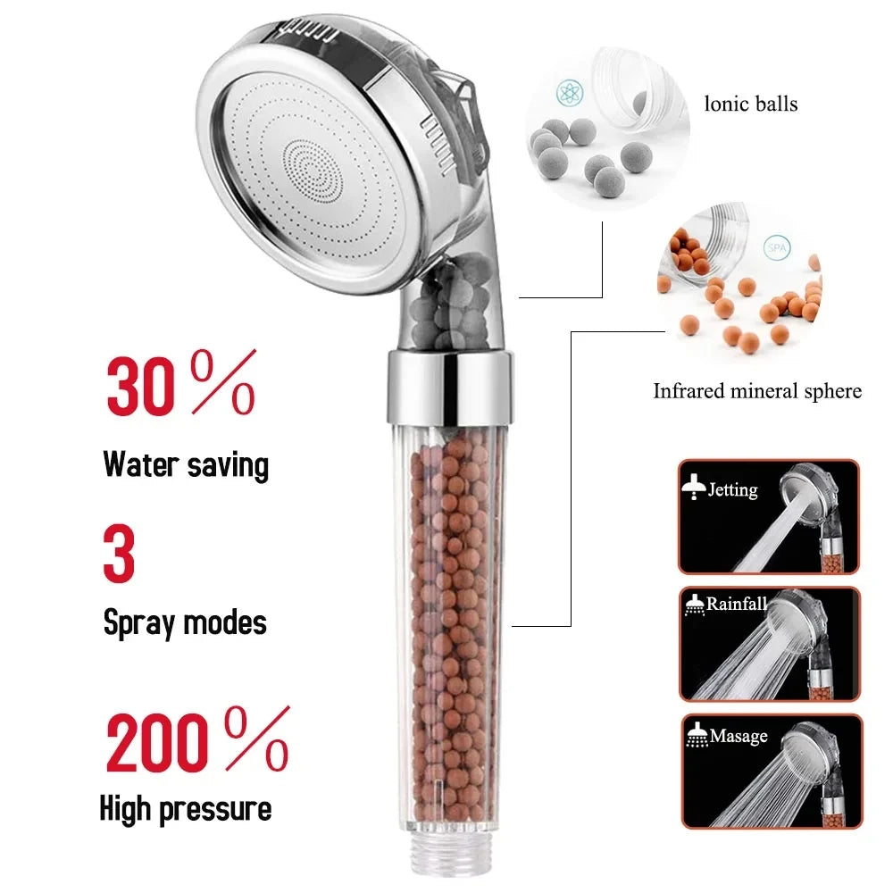 New Link 3 Functions High Pressure SPA Shower Head Water Saving Handheld Rainfall Bathroom Accessory Anion Filter Shower Oasis Select
