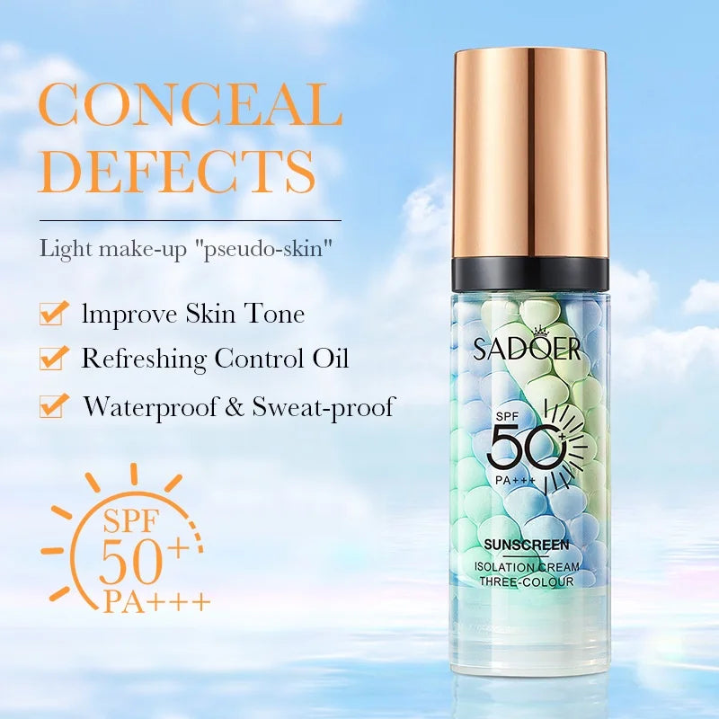 SADOER Three-Color Makeup Primer Cream Brighten Skin Tone and Moisturize Foundation Base Sunscreen SPF 50PA+++ Oasis Select