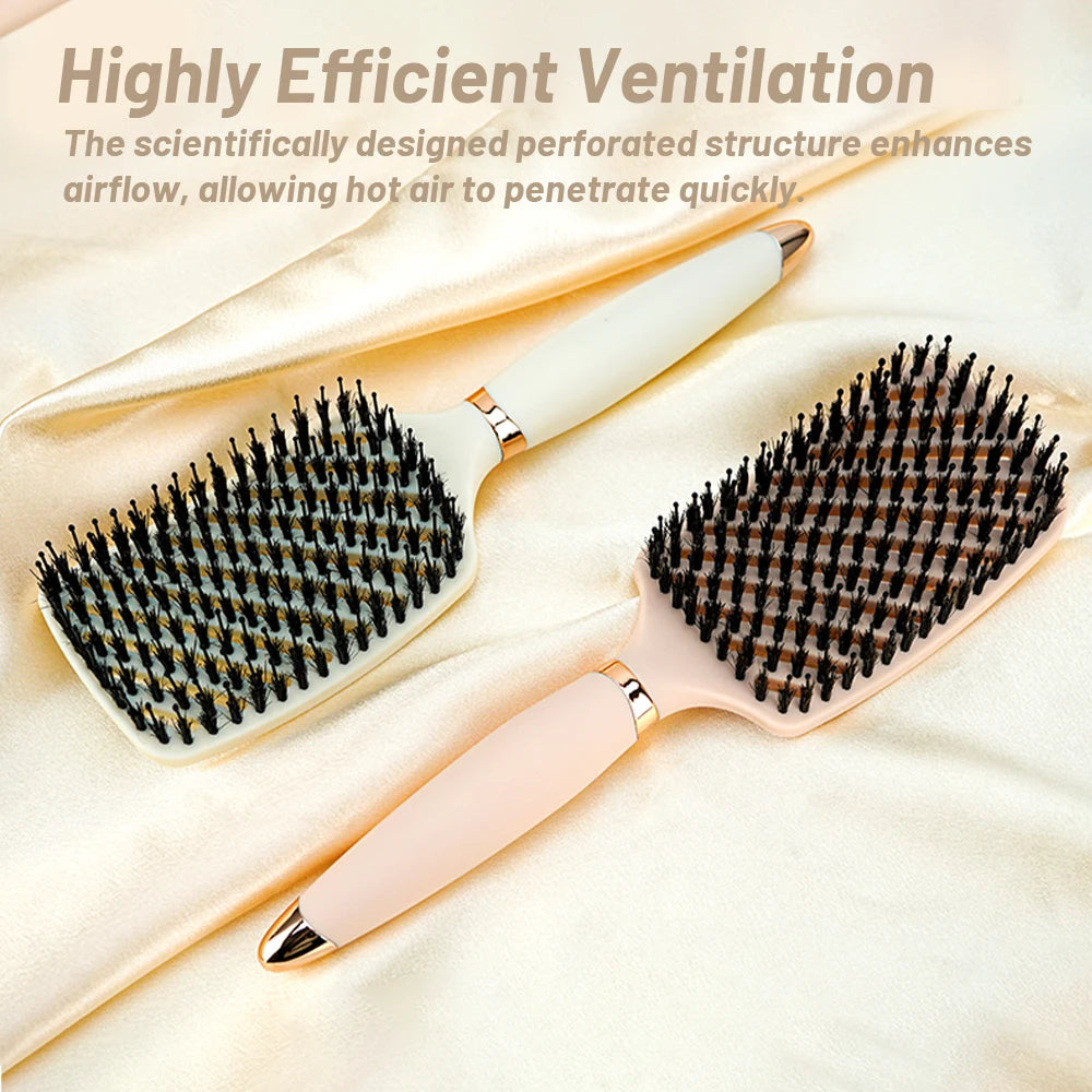 Hog Bristle Hollow-Out Anti-Static Comb Suitable For Both Dry And Wet Hair, Styling Tool With Combing And Massage Functions Oasis Select