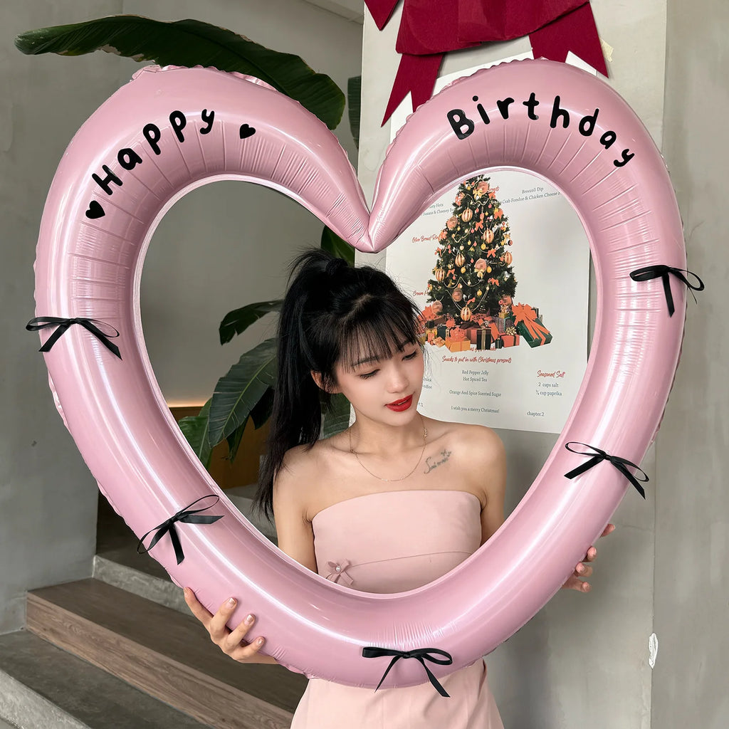 40 inch Pink Red Heart Balloon with Bow for Romantic Confession Photo Prop Birthday Valentines Day Party Wedding Decor Oasis Select