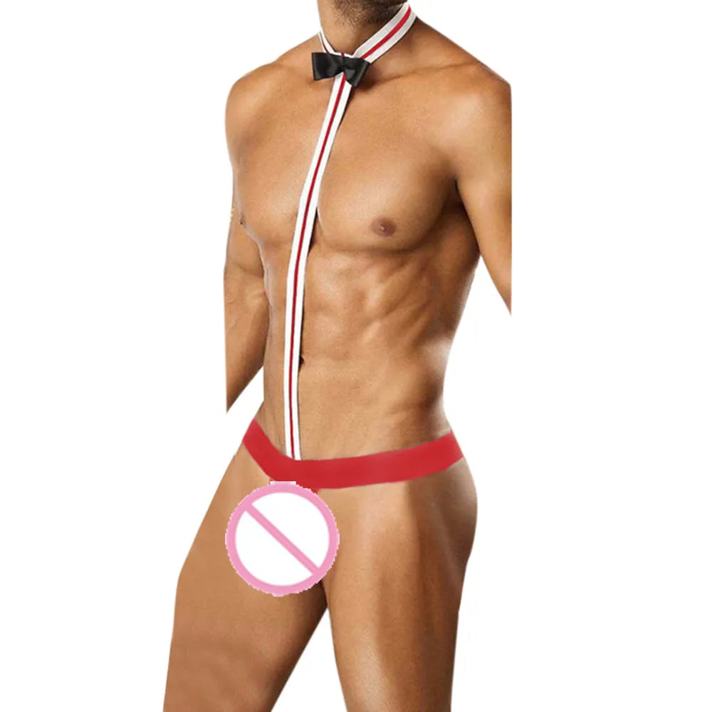 Male Underwear Hot T String Home Men's Sexy Lingerie Bodysuit Bow Tie Performance Clothes T-back thong Thongs Intimates costumes Oasis Select