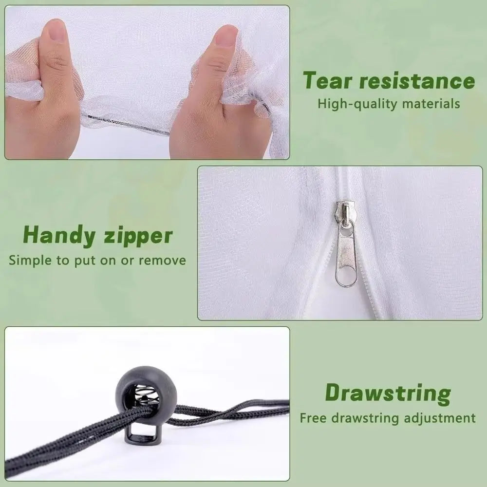 Fine Mesh Plant Netting Cover Zipper Closure Square/Round Shape Bird Barrier Net Tear Resistant Drawstring Plant Protection Net Oasis Select