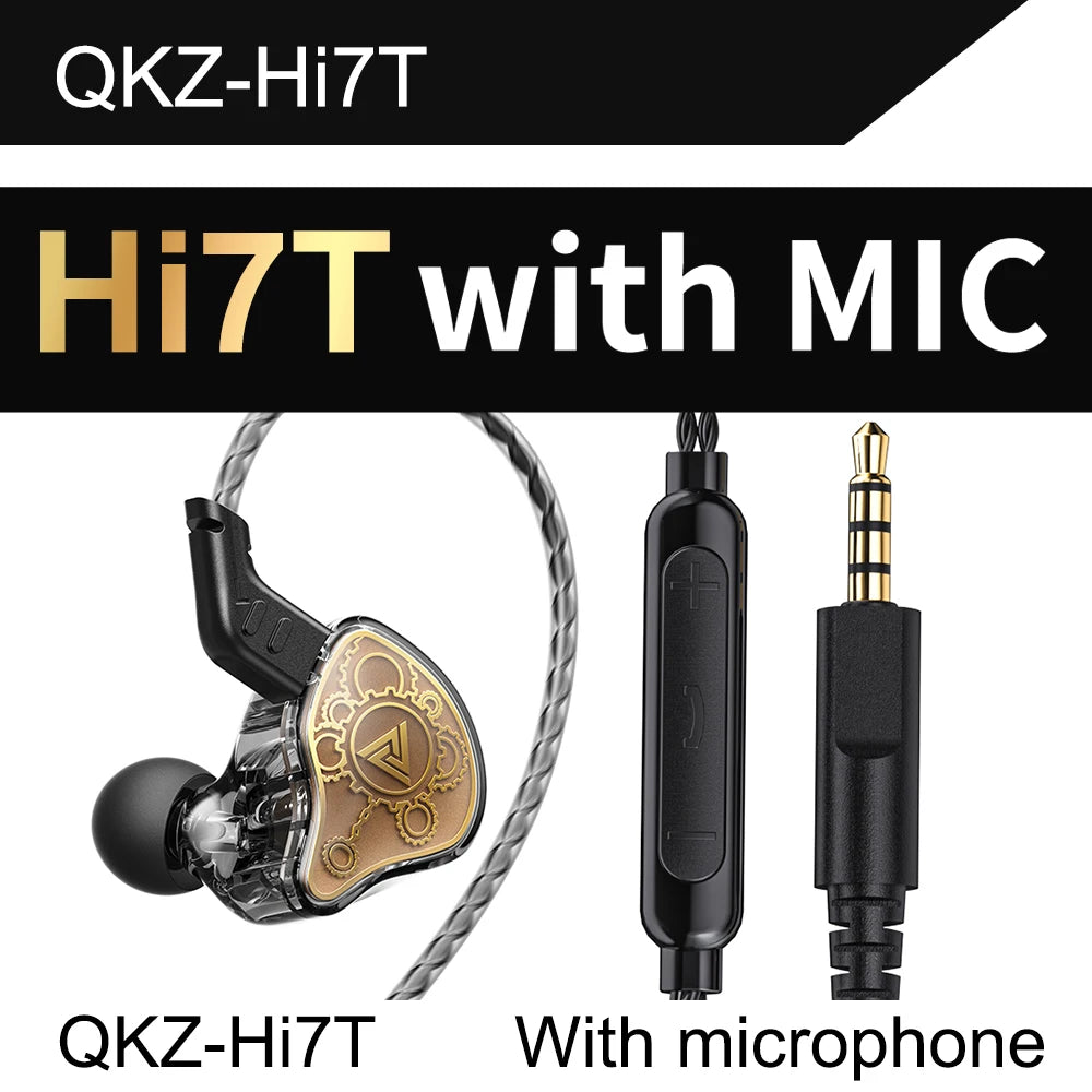 Original QKZ Hi7T In-ear Earphones Professional Dynamic Driver HiFi Acoustios Mointor Music Game Headset 3.5MM AUX With MIC Oasis Select Black