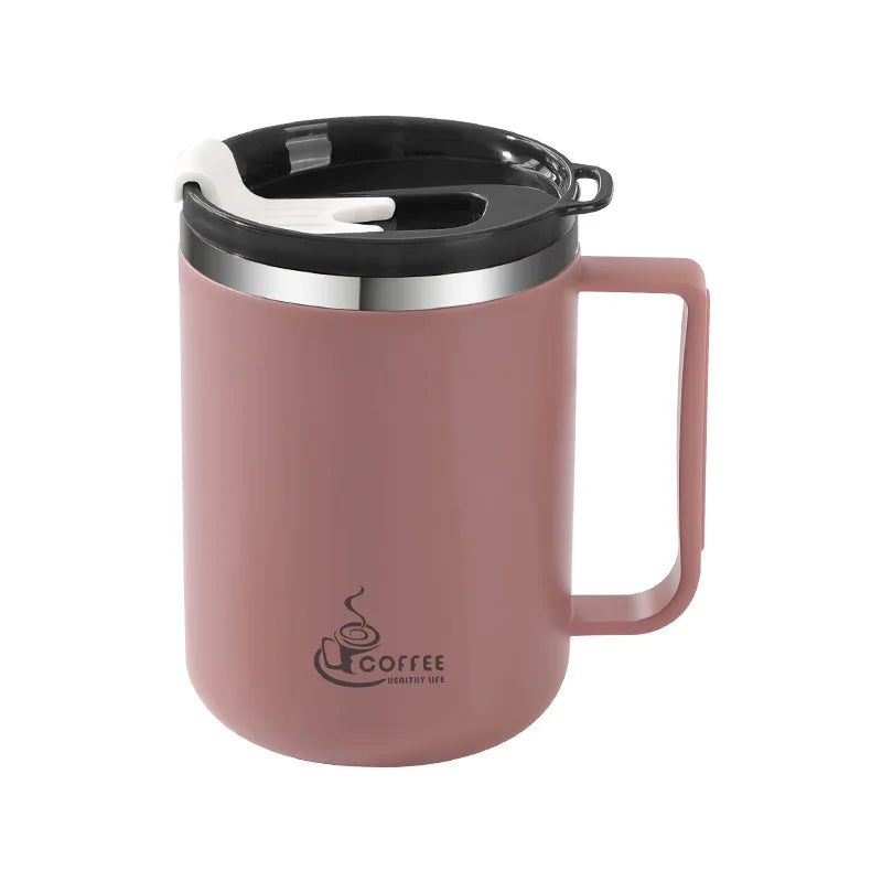 304 Stainless Steel Mug with Lid & Straw, Double-Layered, Suitable for Milk and Coffee, Office Cup with Handle, and Tea Infuser Oasis Select