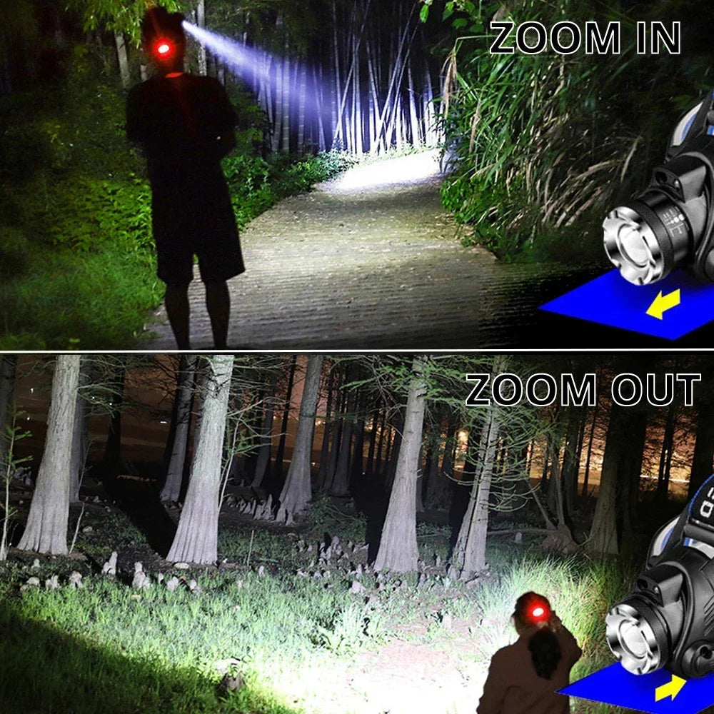 High Power LED Headlamp Fishing Headlight 3 Modes Zoomable Waterproof Super Bright Camping Light Powered by 2x18650 Batteries Oasis Select