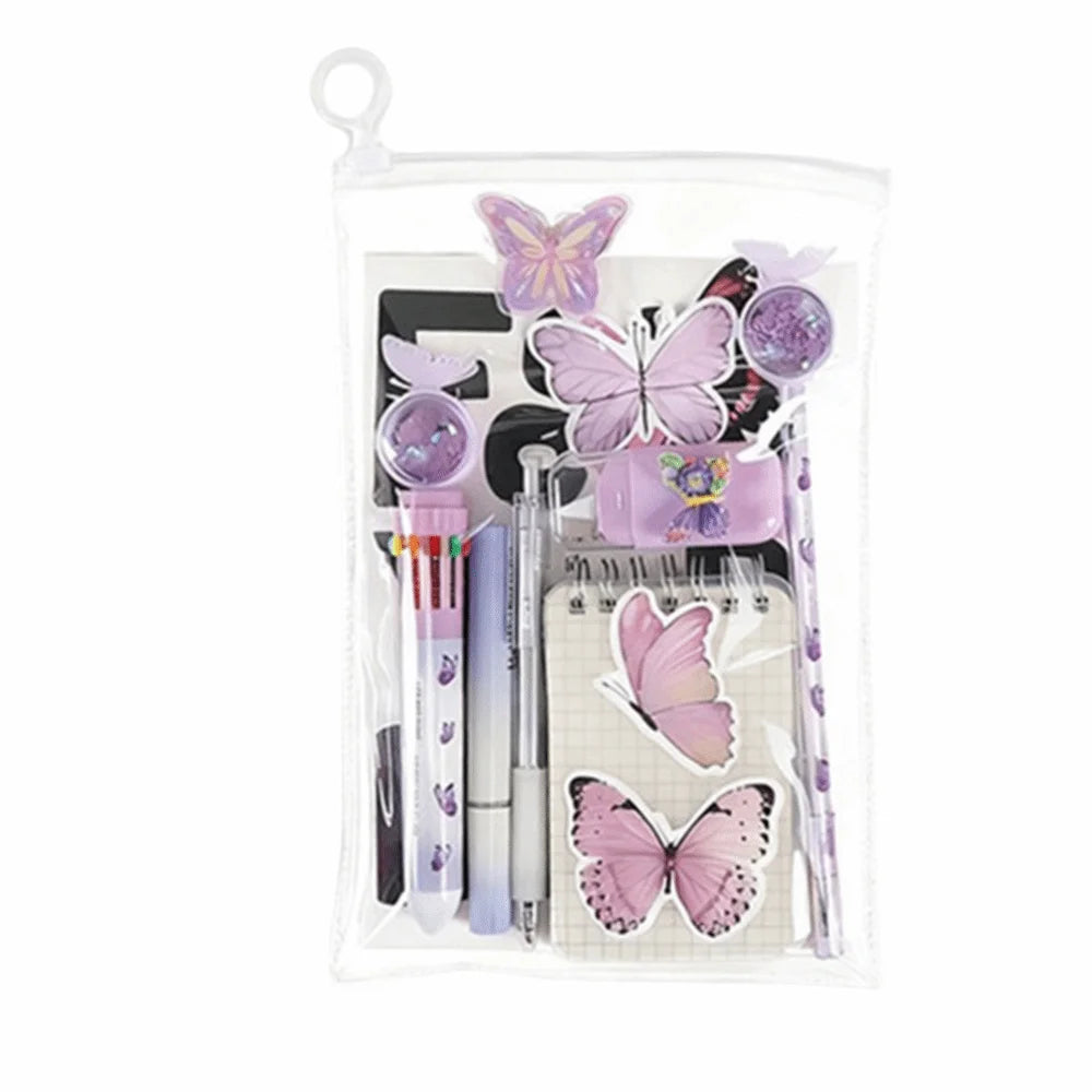 9 in 1 Butterfly Stationery Set INS Pencils Erasers Study Stationery Gifts Ballpoint Pen Stickers Student Stationery Set Oasis Select Purple