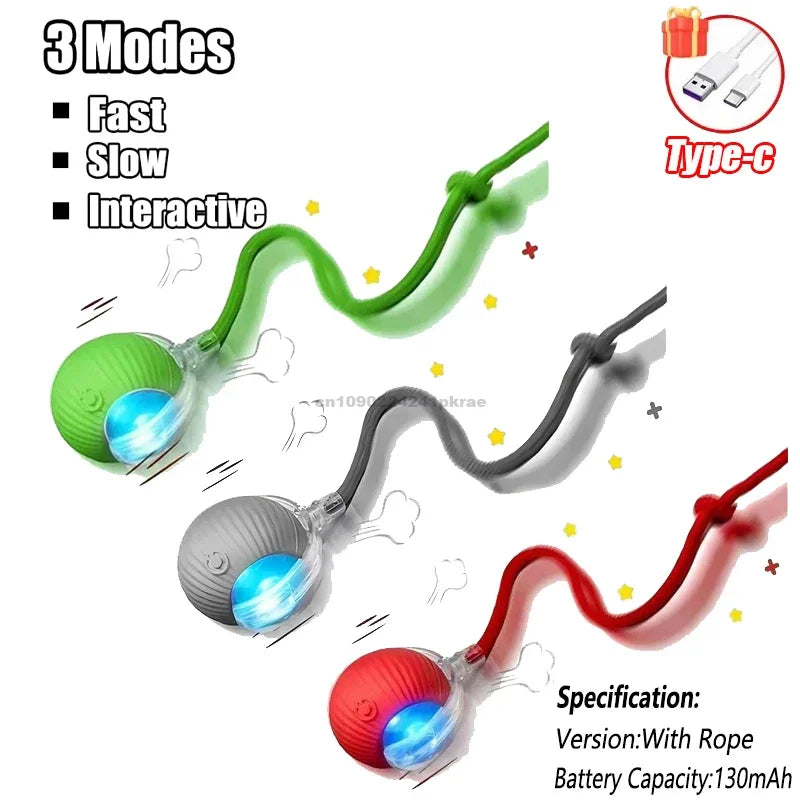 Cat Interactive Ball Toy Automatic Rolling Ball Faux Tail Rechargeable Pet Electric Toy Dog Cat Training Imitate Mouse Products Oasis Select 3PCS-mix