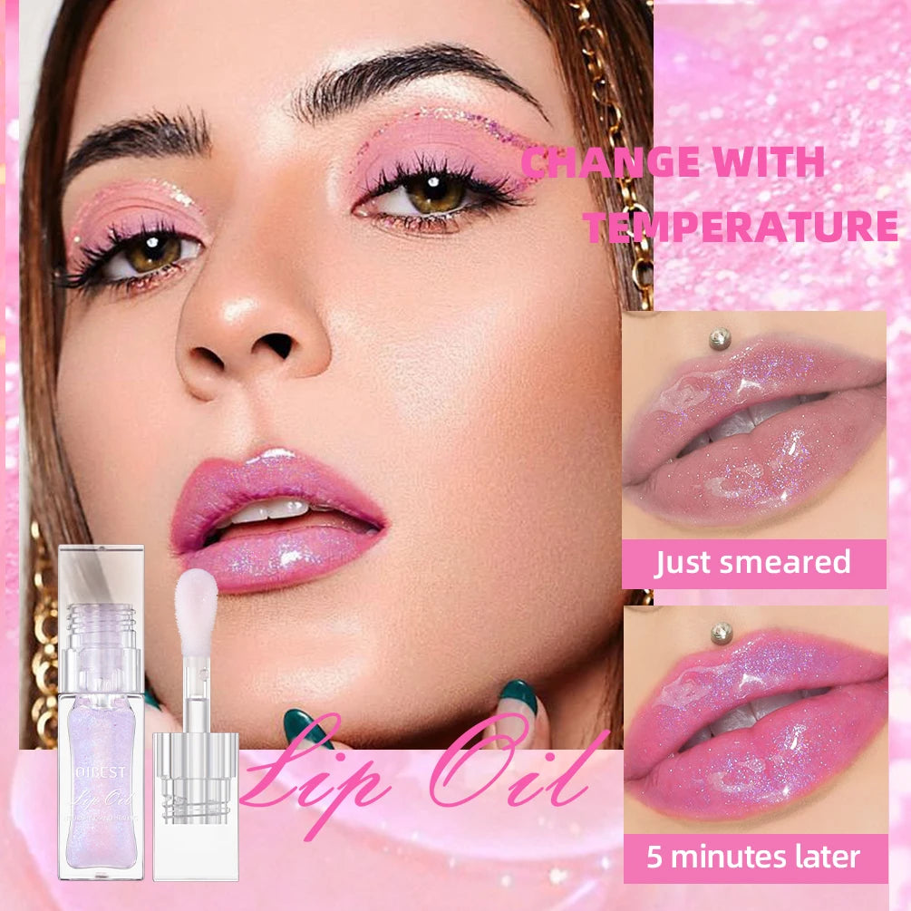QIBEST Color Changing Lip Oil – Glitter Gloss & Balm
