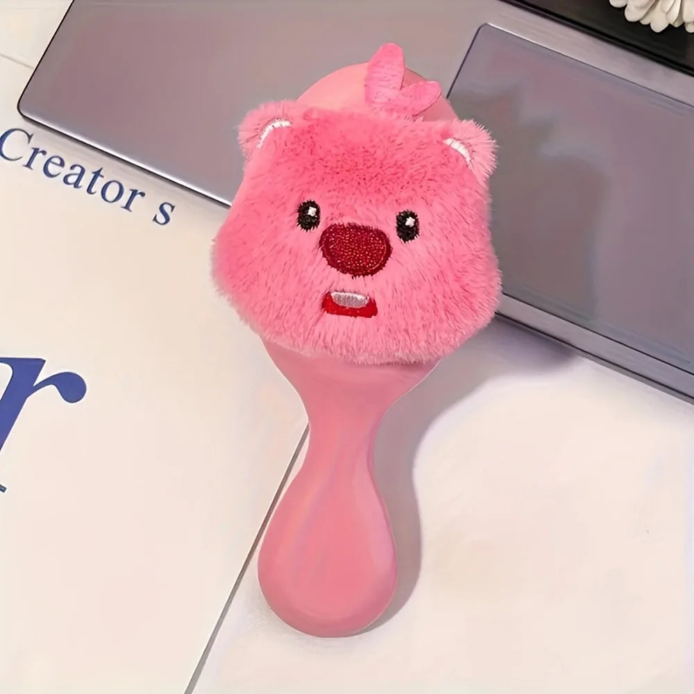 Plush Pink Bear Mini Hair Brush & Mirror Set | Travel Ready