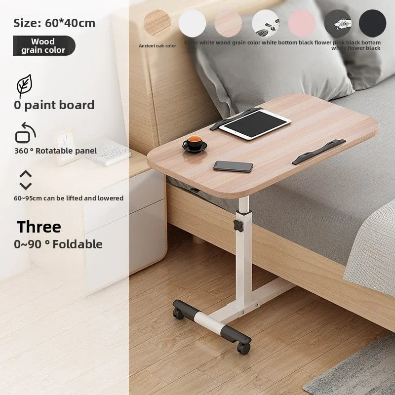 Multi-functional Household Goods Bed Desk Bedroom Mobile Table Foldable Rotating Lifting Bedside Table Oasis Select Wood grain color A