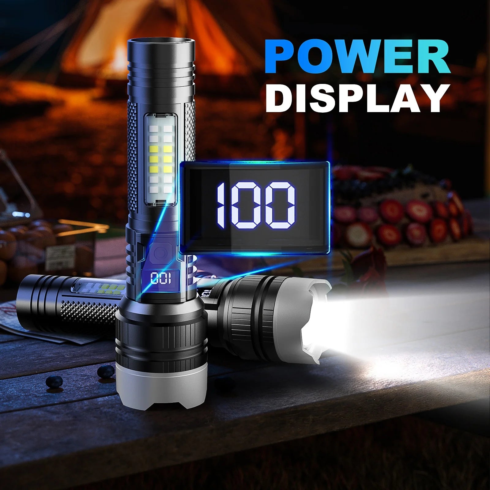 Super Bright LED Flashlight 5 Lighting Modes USB Rechargeable Flashlights Telescopic Zoom Torch with Red/Blue COB Side Lights Oasis Select