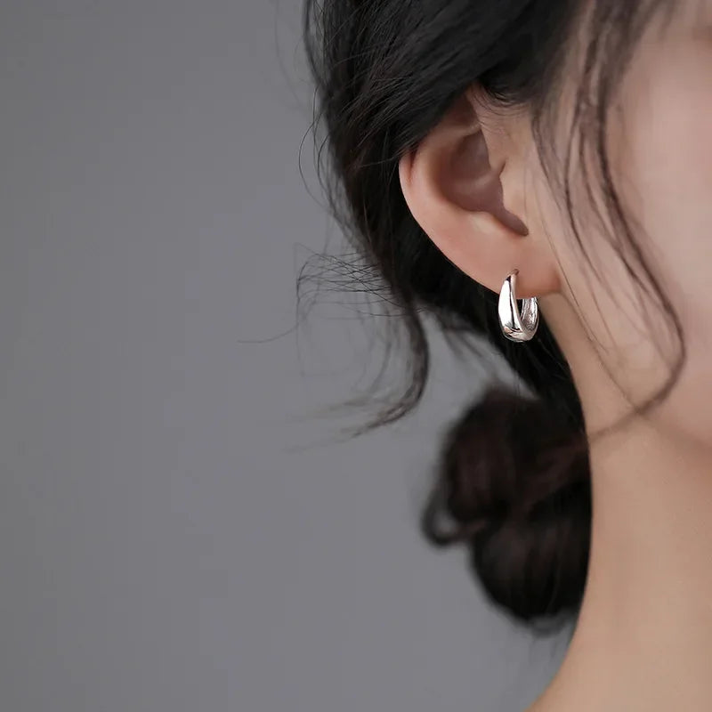 925 Sterling Silver Korean Geometric Hoop Earrings for Women Hoop Earrings Oasis Select