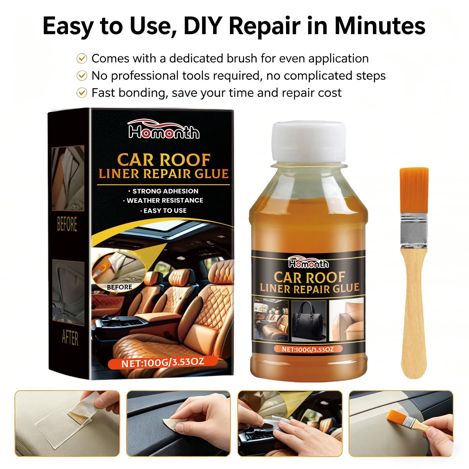 Car Roof Liner Adhesive Car Roof Fabric Glue Auto Front Rear Window Edge Sealing Strips Waterproof Dustproof Protector Oasis Select