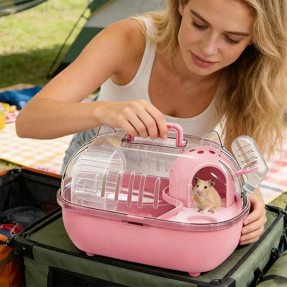 Hamster Cage Transparent Portable Travel Outing Carrier Small Pet Animal Large Luxury Carrier Waterproof Pet Storage Cage Oasis Select