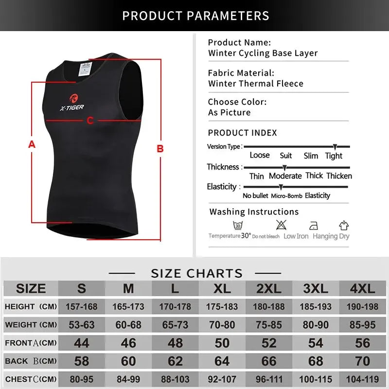 X-TIGER Winter Cycling Base Layer Sleeveless Fleece Sports Bike Jerseys Shirt Warm Bike Underwear Bicycle Keep Warm Oasis Select