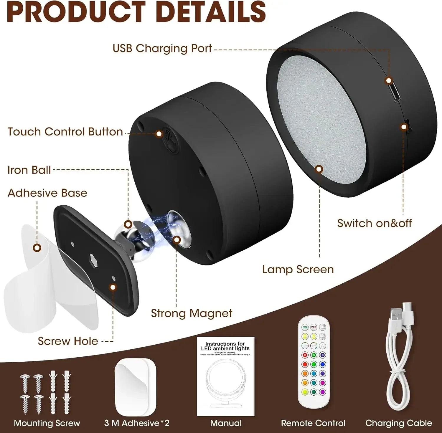 LED Wall Mounted Lights with Remote Wireless Magnetic Wall Sconces 3 Color Dimmable USB Rechargeable for Bedroom Bedside Light Oasis Select