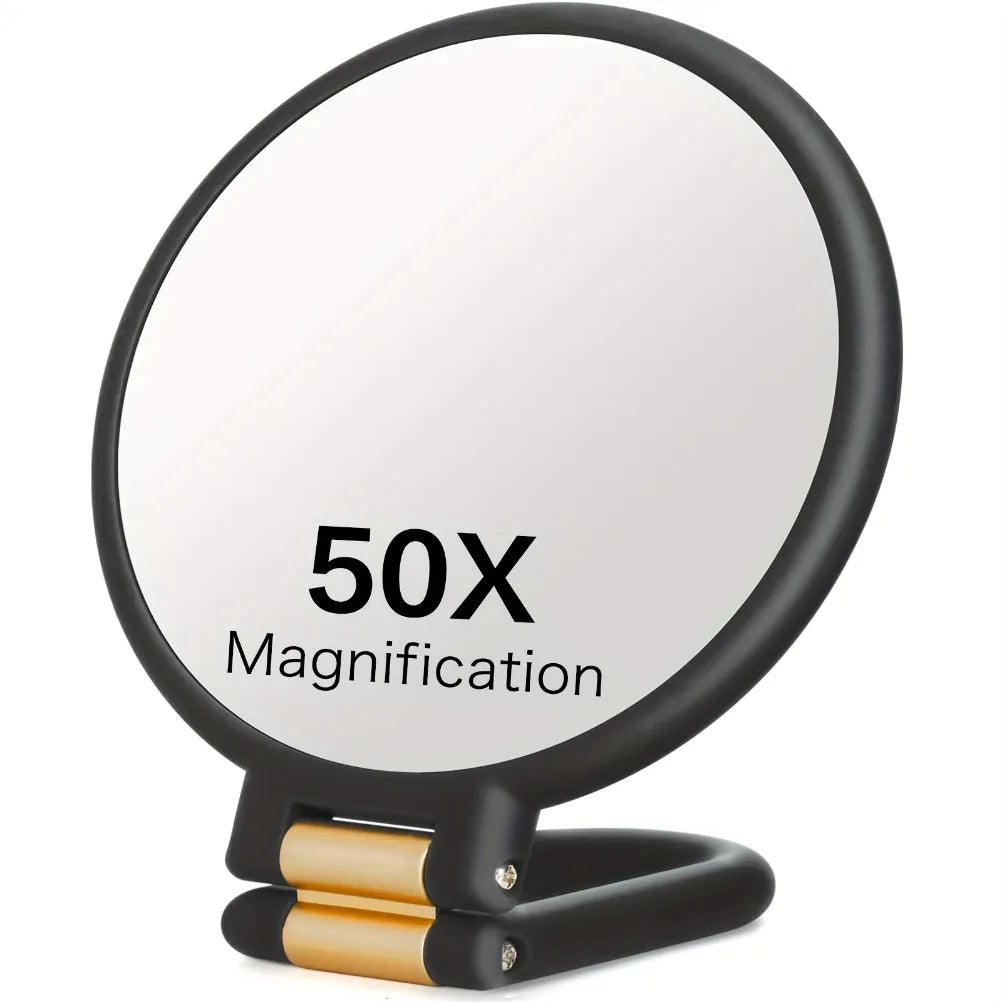 50x Handheld Makeup Mirrors Double Sided 1X/50X Magnification Portable Folding Makeup Mirror for Travel 360° Adjustable Mirror Oasis Select