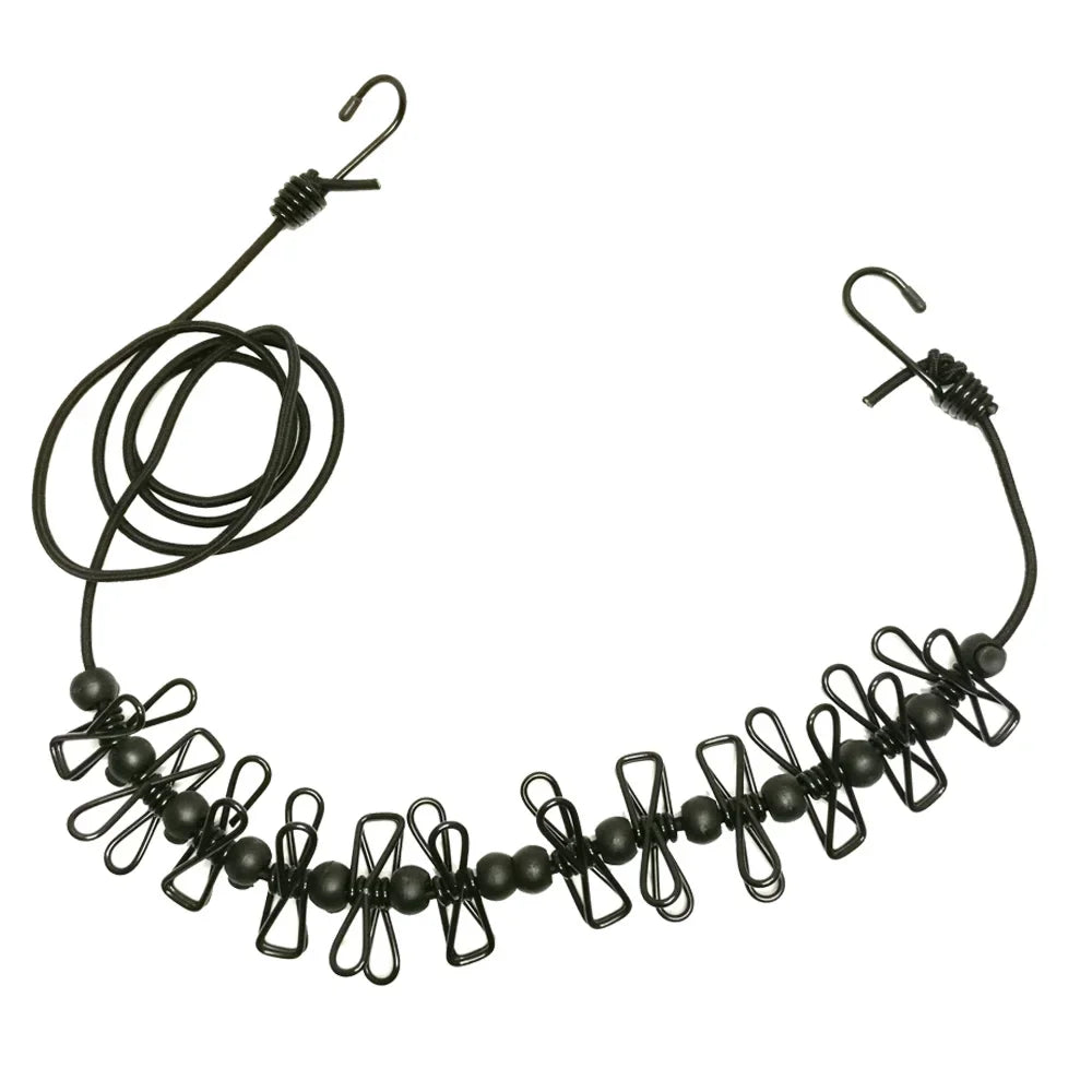 4M Outdoor Camping Non-slip stretch clothesline With 12Clips Travel Stretchy Clothesline Sock Line Hanging Laundry Drying Rope Oasis Select Black