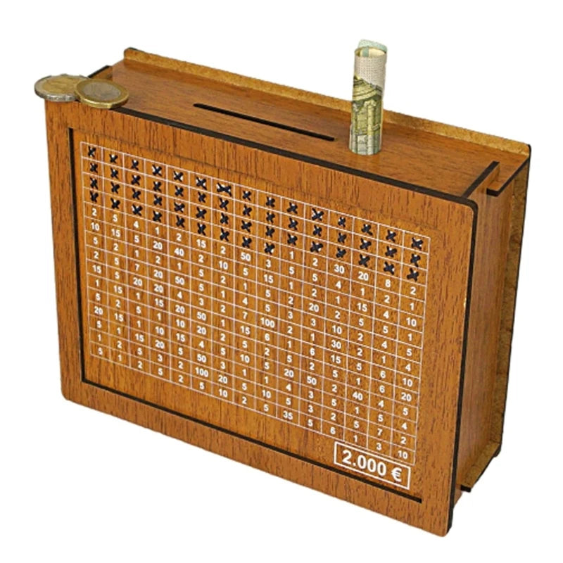 1000/2000/3000/5000/10000 Euro Money Box Piggy Bank Wood Money Bank Reusable Money Box with Saving Goal and Numbers Boxes Oasis Select 2000 brown