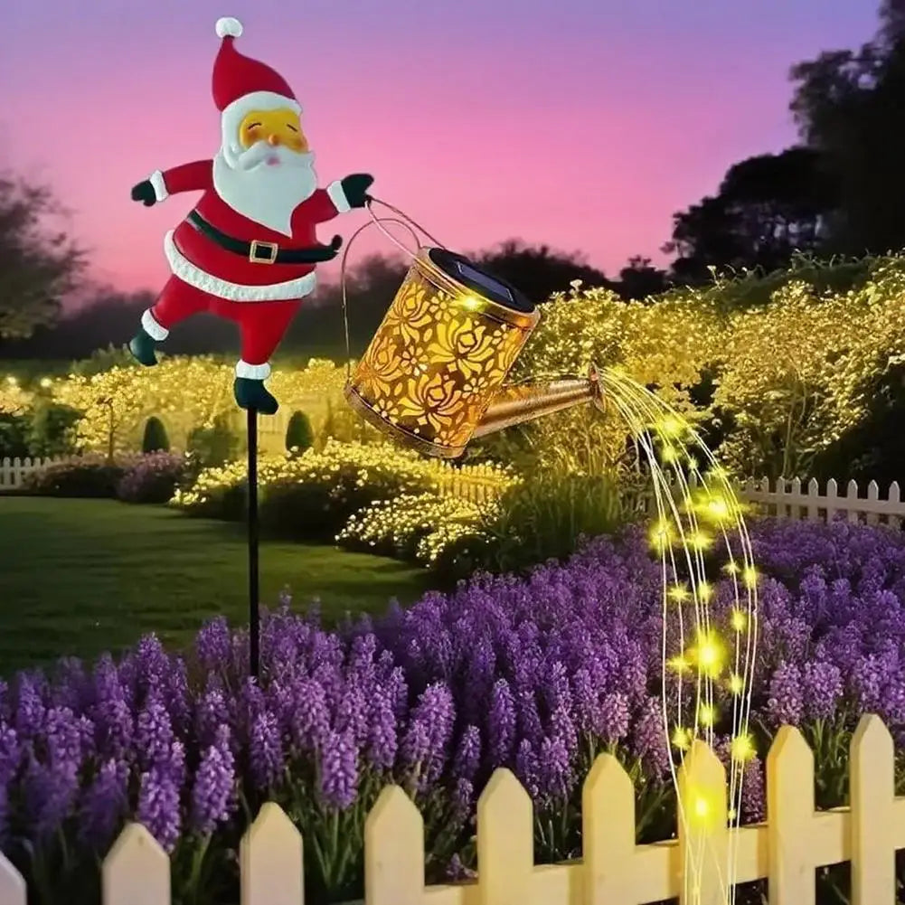 Solar Powered Watering Snowman Lights Vintage Metal Hanging Kettle Lantern Outdoor Garden Decor for Yard Patio Villa Decoration Oasis Select