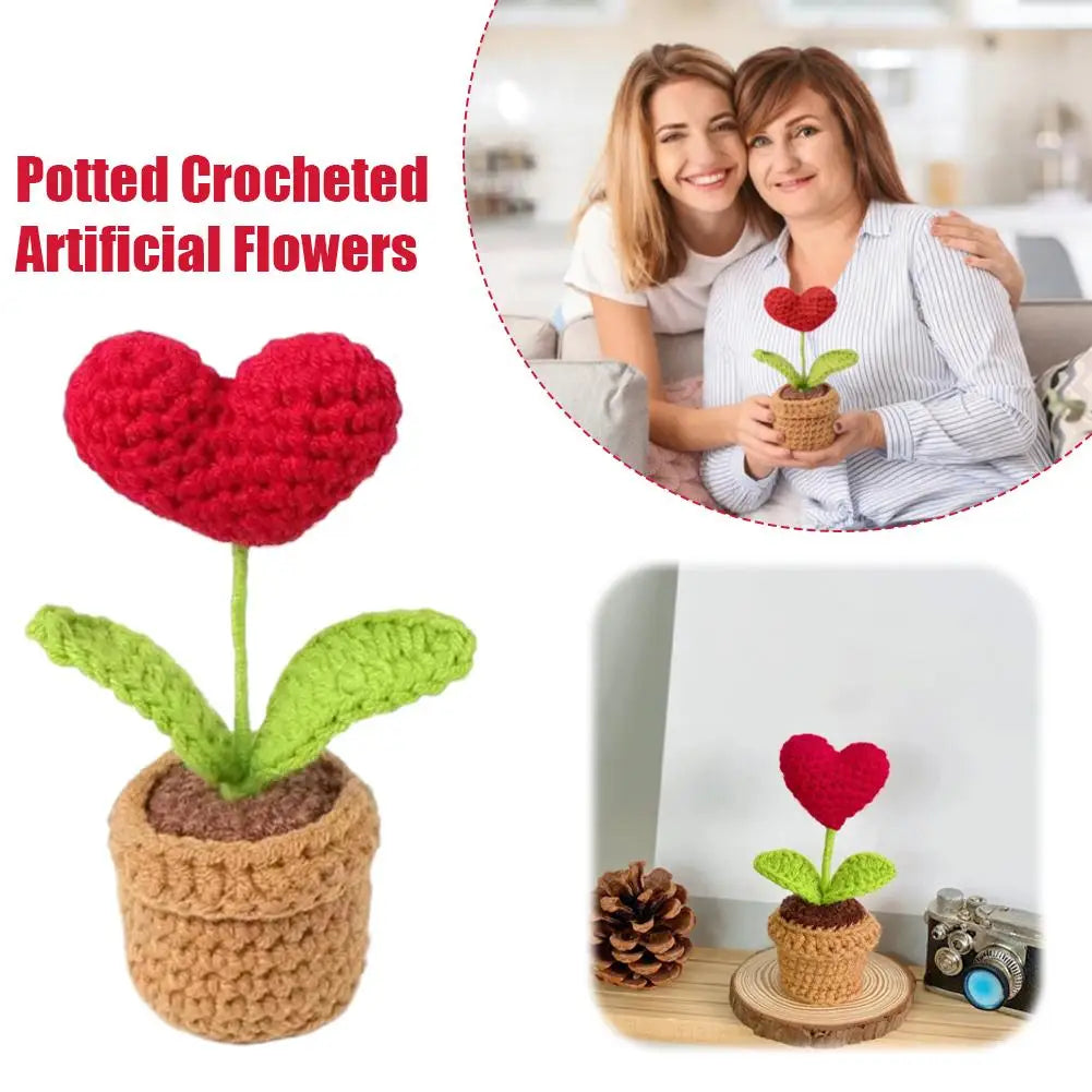 Red Heart Crochet Potted Plant | Handmade Yarn Flower Decor
