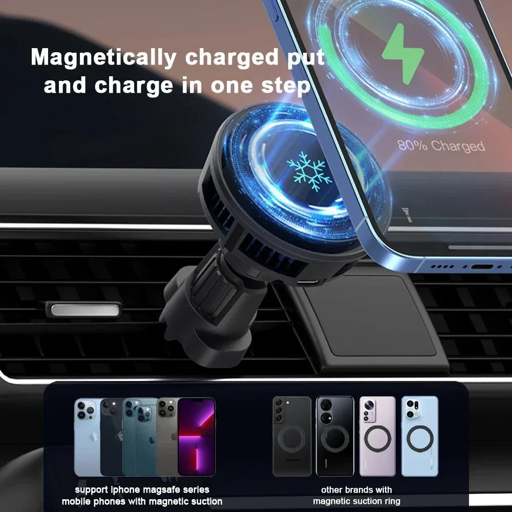 Semiconductor Cooling For MagSafe Car Charger 15W Fast Wireless Charger 360° Rotation Vent Mount for iPhone 12-17 Series Oasis Select