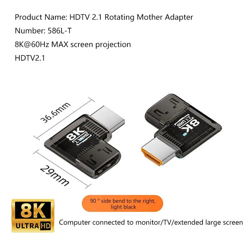 HDMI 2.1 Male to Female Adapter 8K@60Hz – 90/270/360° Angle
