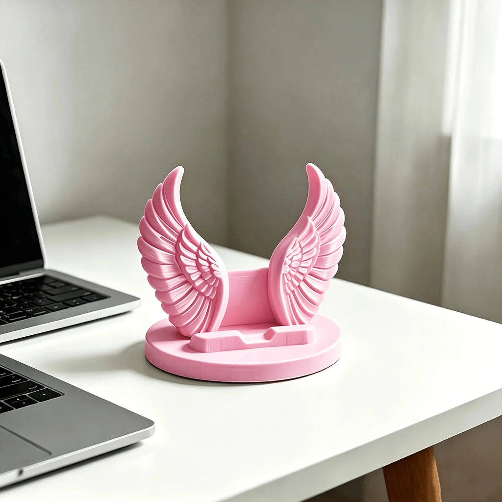 Angel Wings Phone Stand 3D Printed Wing Shaped Cell Phones Holder Ornaments Elegant Desk Decor for Office Bedroom & Coffee Table Oasis Select Wing bracket pink