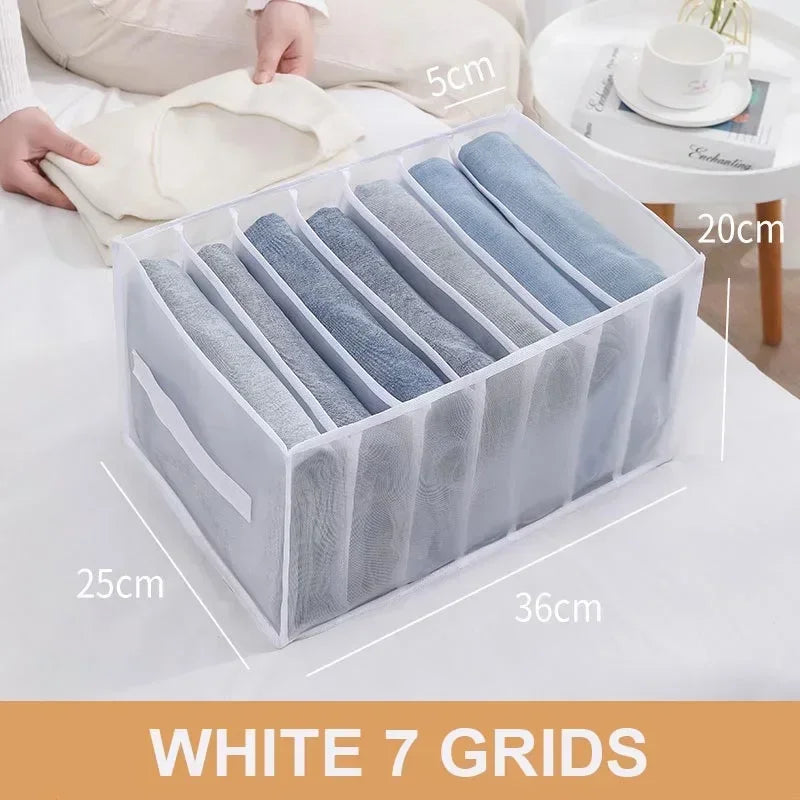 Folding Storage Pouch Laundry Organizer in The Closet Underwear Drawers Storage Bedroom Cabinet Socks Bra Storage PantsOrganizer Oasis Select white 7 girds handle