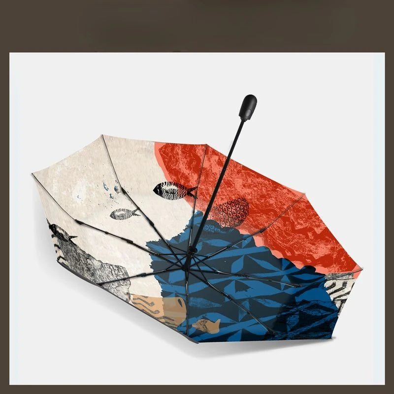The British Museum's Portable Foldable All-weather Umbrella with Black Rubber and Three-fold Sun Protection Umbrella Oasis Select