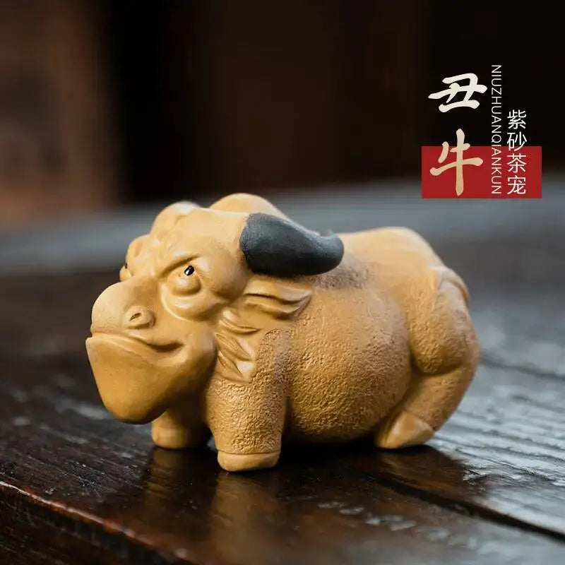Purple Clay Tea Pet Cow Figurine Handmade Sculpture Little Cow Tea Play Tea Tray Oasis Select