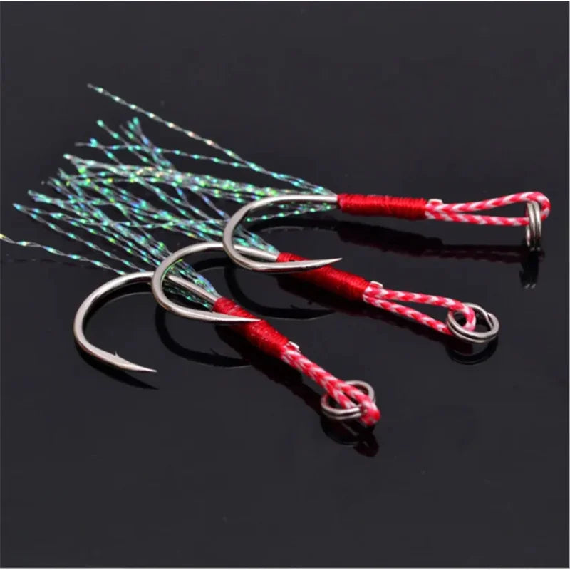 3-18pcs High carbon steel single hook Carbon SteeAngle Barbed Thread Feather Lure Fishing TackleSlow Jigging Sea Pesca Fishhook Oasis Select