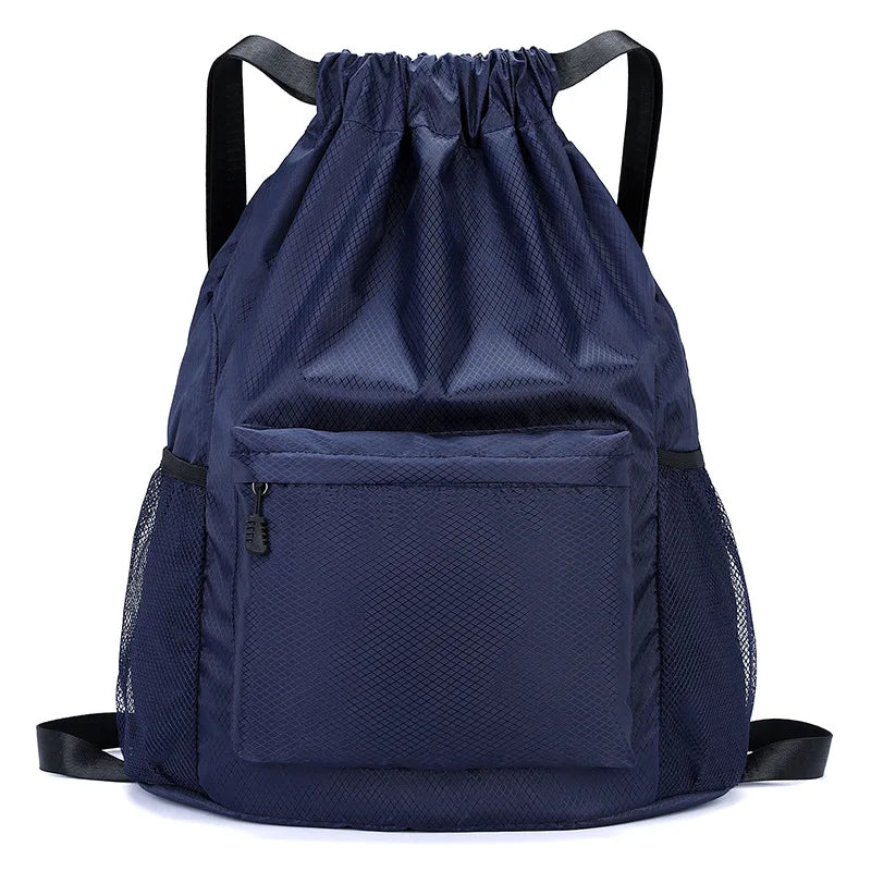 Water Resistant Nylon Drawstring Sports Backpack with Tassel Zipper Utility Pocket Lightweight Gym Sack for Travel Outdoor Oasis Select dark blue 40CM