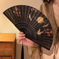 Summer Ancient Costume Portable New Chinese-style Cheongsam Dance Tassel Folding Bamboo Fan Student Ancient-style Folding Fan Oasis Select C
