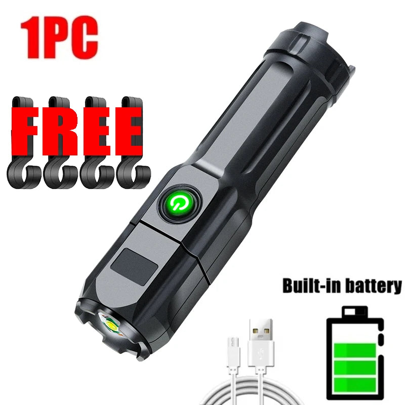 Ultra-bright LED Flashlight Rechargeable Torch Outdoor Zoomable Lantern Portable Waterproof Light for Camping Hunting Hiking Oasis Select 1PCS-Clip