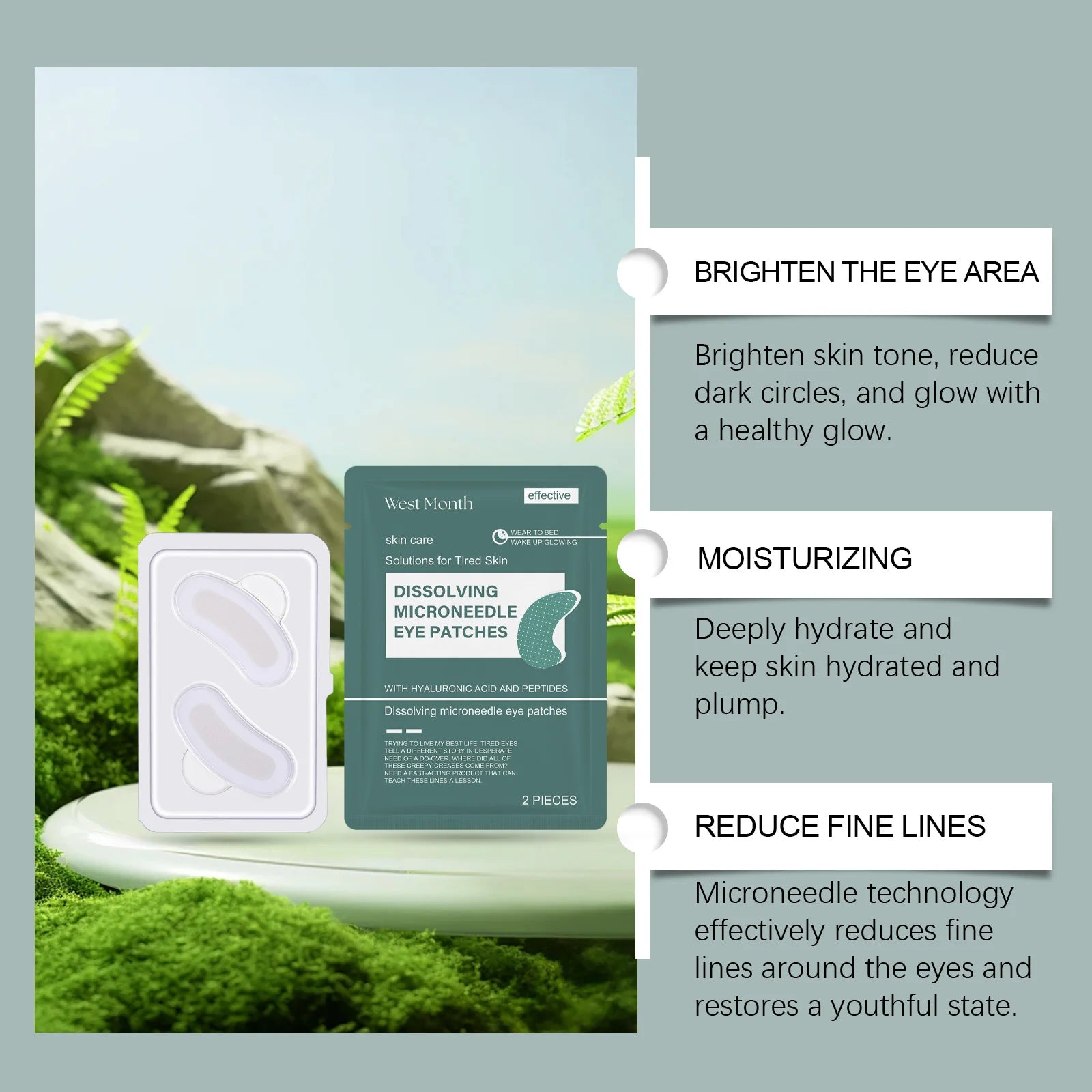 0.25mm Hyaluronic Acid Dissolving Microneedle Eye Patches Hydrogel Eye Mask for Wrinkles Dark Circles Puffiness Anti-Aging Oasis Select