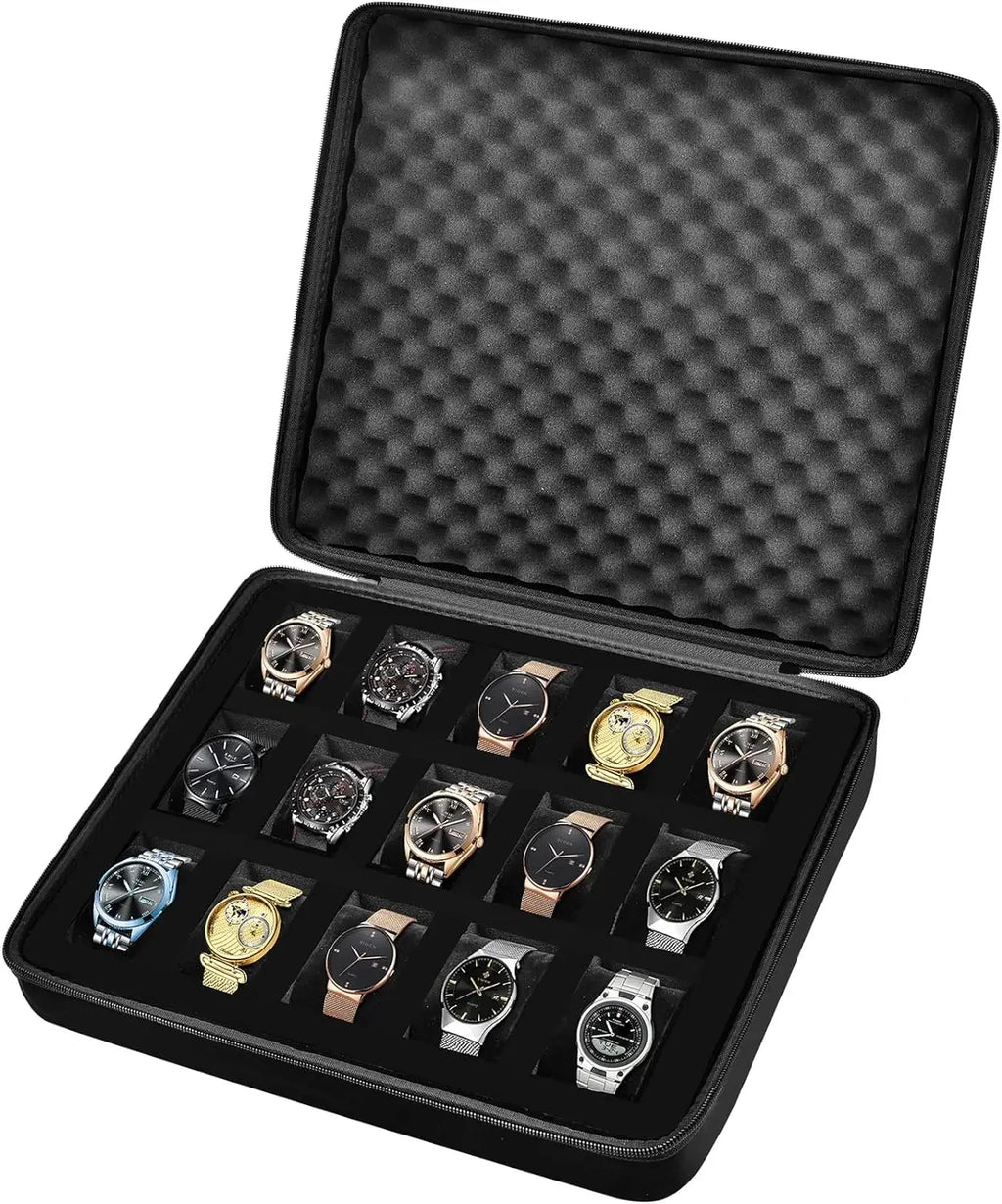 15 Slots Watch Box Men Watch Display Storage Case Organizer Fits Wristwatch Smart Watch Luxury Jewelry Collection Box Oasis Select
