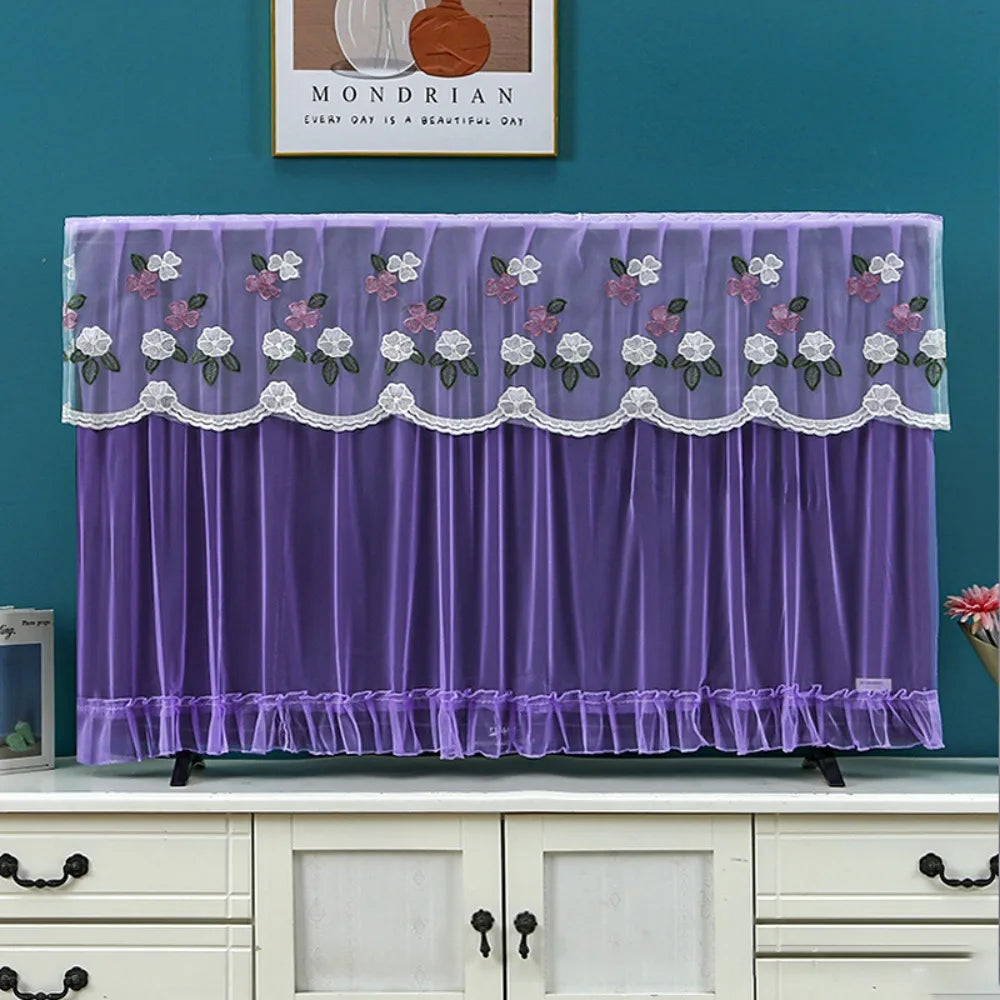 Fashion 32 Inch TV Dust Cover Embroidered Lace Wall Mounted LCD TV Protective Cover Ultra-thin TV Screen Monitor Cloth Oasis Select Purple