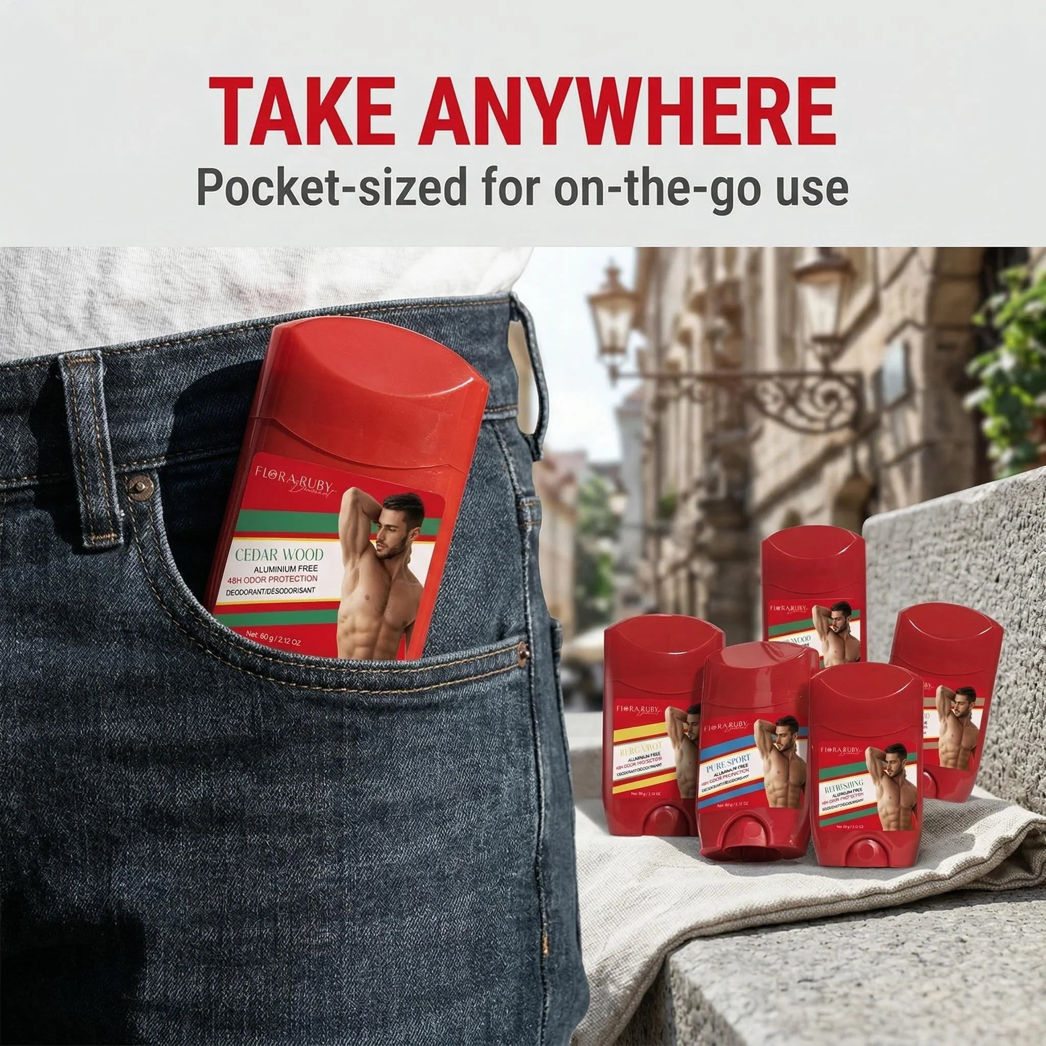 Flora Ruby deodorant stick for men, each 68g/2.39 oz, long lasting fragrance,Can be used after exercise Oasis Select