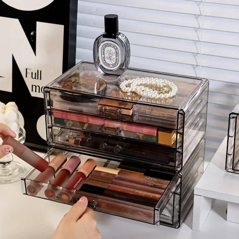 1pc Desktop Drawer Style Acrylic Transparent Black Cosmetics Storage Box Desktop Stackable Office Supplies Skincare Organizer Oasis Select
