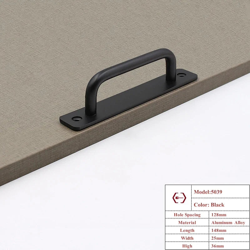 Aluminium Alloy Punch-free Furniture Cabinet Handle Sliding Barn Door Handle Pull And Flush Hardware Set Wood Door Drawer Handle Oasis Select Black 128mm