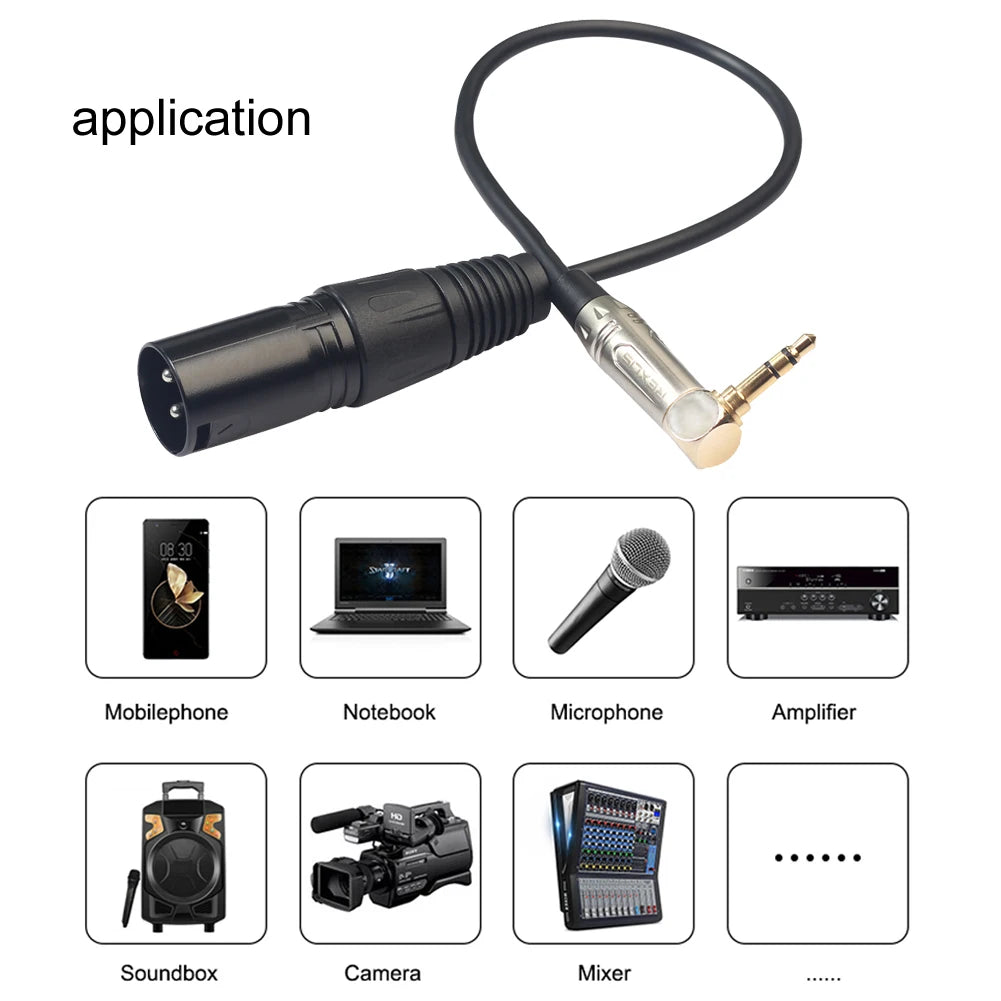 90 Degree 3.5mm Stereo TRS Male To XLR 3Pin Male Microphone Extension Cable Accessories Wire Cord for Headphone Microphone Oasis Select