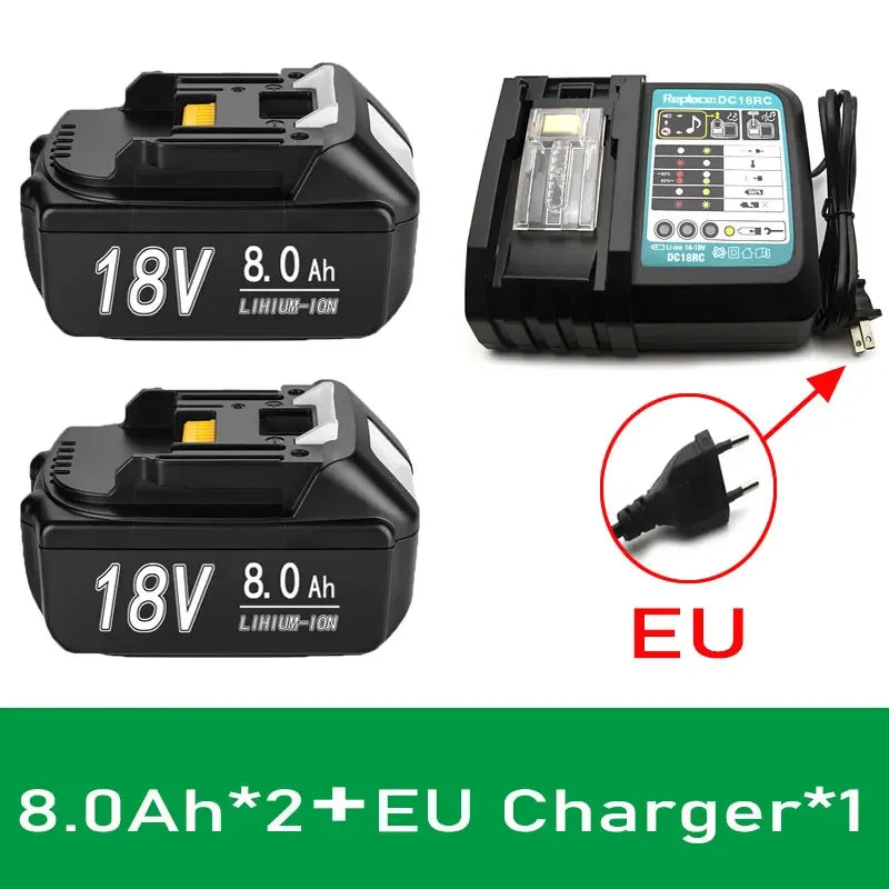 For Makita 18V 6Ah8Ah12Ah Battery Rechargeable Battery 18650 Lithium-ion Cell Suitable For Makita Power Tool Oasis Select 8Ah 2pcs 1charge