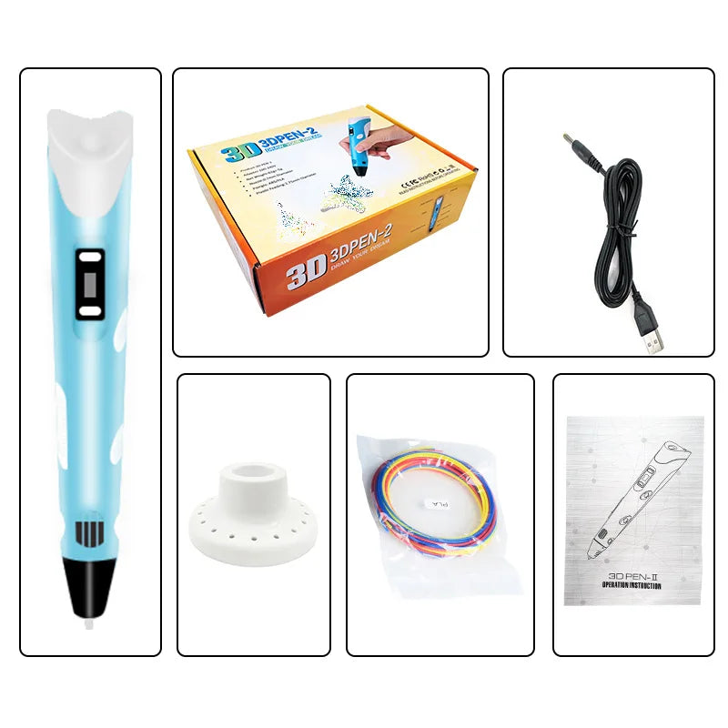 Drawing Print For Kids Adult Creative Toy Gift 36M PLA Filaments +USB 3D Pens 3D Printing Pen Arts Printer Set PLA Filament Oasis Select EU BLUE USB