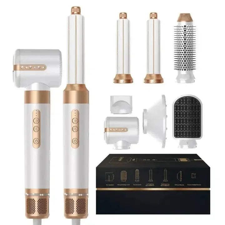 Professional 7 in 1 Auto Wrap Hair Dryer 1400W Powerful Straightener Hot Air Brush Hot Comb Multi Style High Speed Curling Iron Oasis Select white A AU