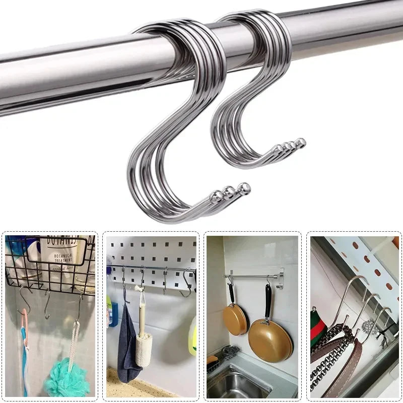 5/10/20/25pcs Stainless Steel S-Shape Hooks Multifunction Hanging Hook For Clothes Bags Towels Home Kitchen Storage Rack Holders Oasis Select