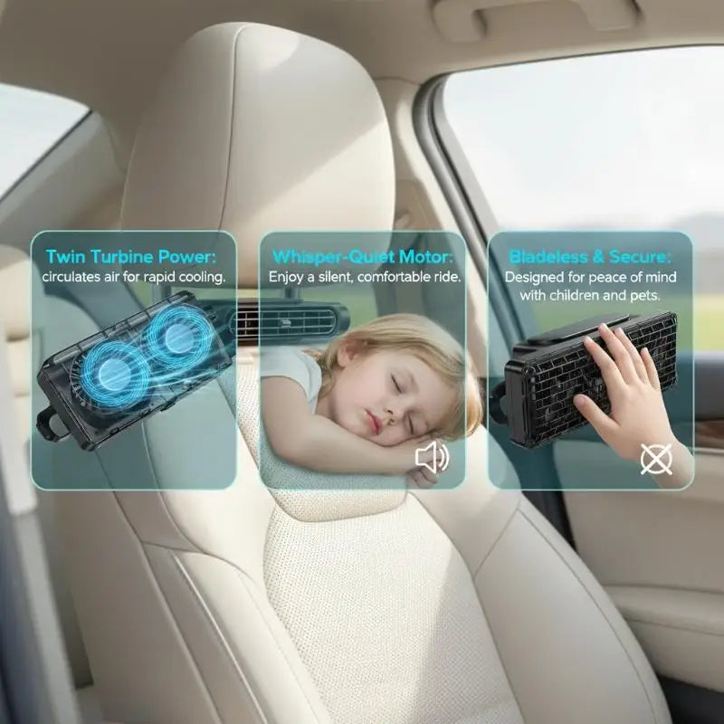 Portable Car Seat Cooling Fan Car Rear Backrest Electric Fan USB Power Supply Fan Air Conditioner Car Interior Accessories Oasis Select