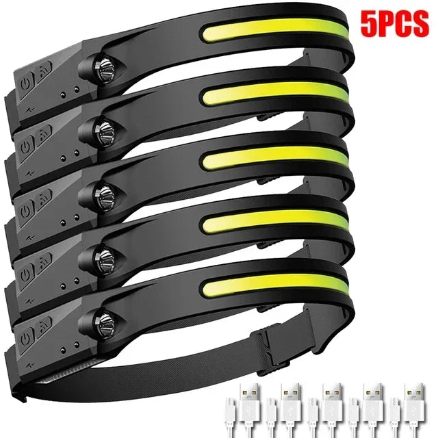 Powerful LED Induction Headlamp XPE+COB Head Flashlight USB Rechargeable Camping Fishing Search Light Waterproof Headlight Oasis Select 5PCS