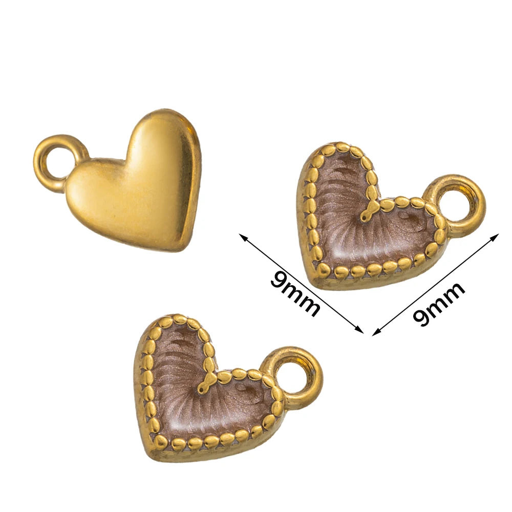 5pcs Gold Stainless Steel Pink Heart Enamel Charms Dangle Pendant for DIY Bracelet Necklace Earrings Supplies Jewelry Making Oasis Select Gray