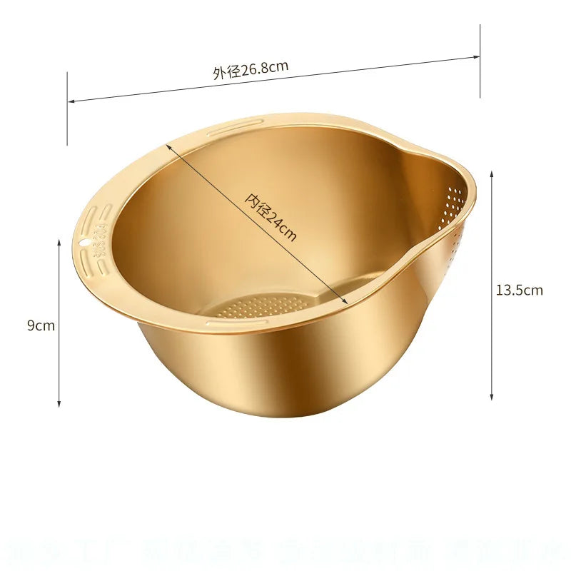304 stainless steel drain basket Household kitchen washing rice washing dishes special drain basin filter basket Oasis Select Gold